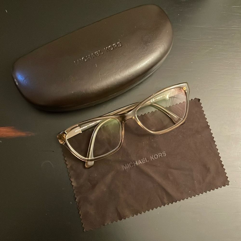 Michael Kors light green taupe eyeglasses. Style MK 269. Slight cat eye shaped.